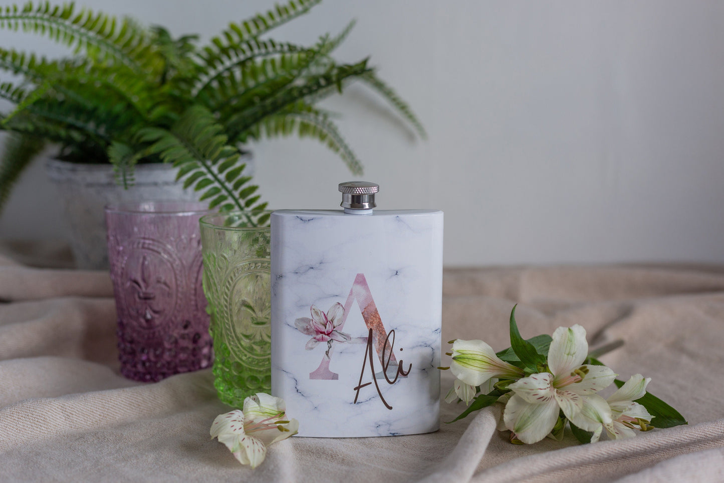 Personalised Ladies Hip Flask | White Hip Flask for Her
