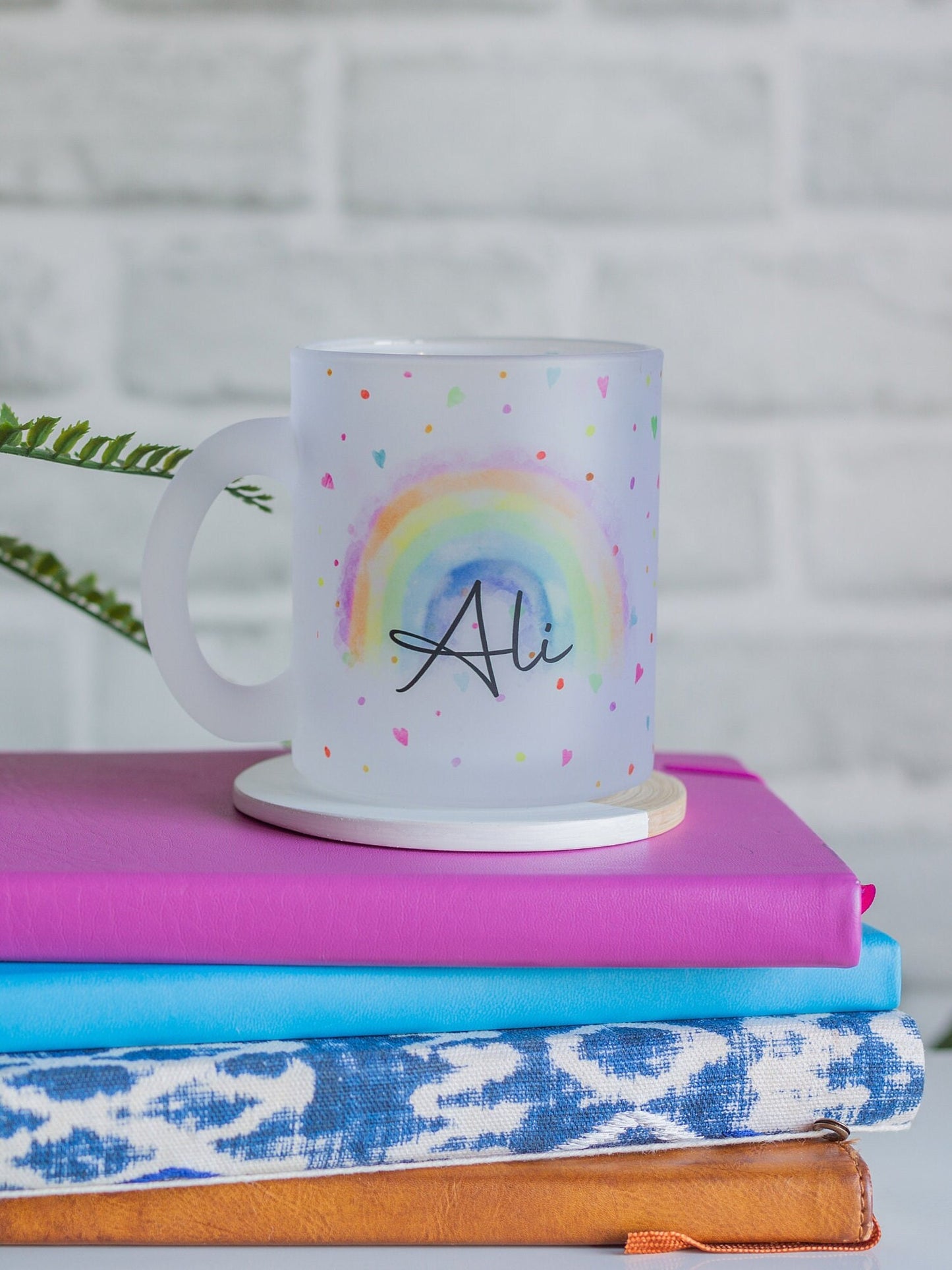 Personalised Rainbow Glass Mug | Custom Coffee Cup