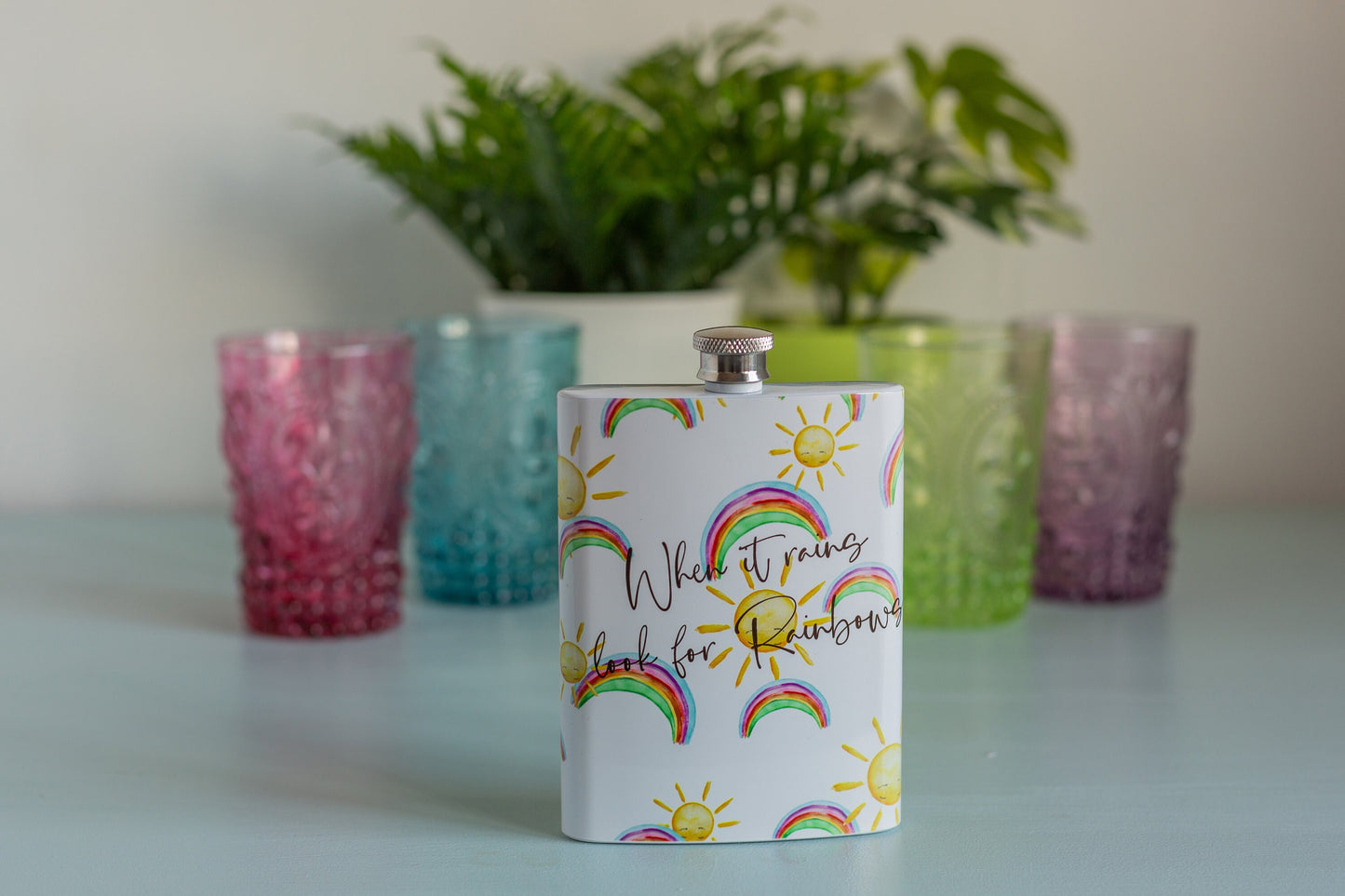 Ladies hip flask, Rainbow personalised hip flask, bridesmaid gift, alcohol, gin lover, positivity gift