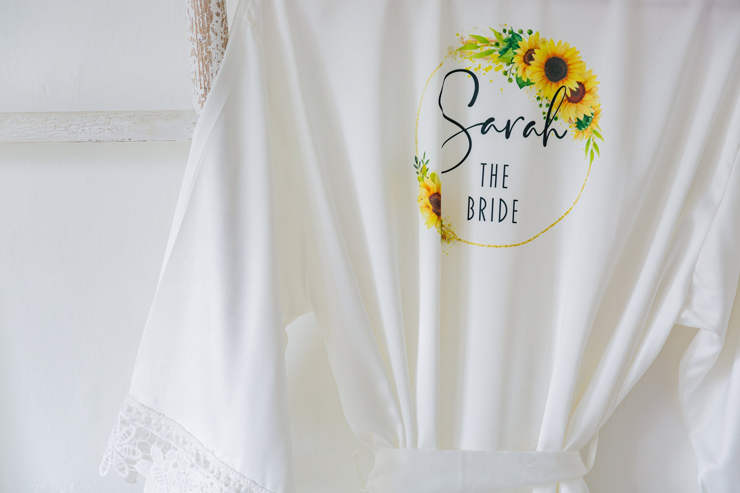Sunflower Wedding Satin Bridesmaid Robes | Personalised Bridal Robe with Optional Slippers