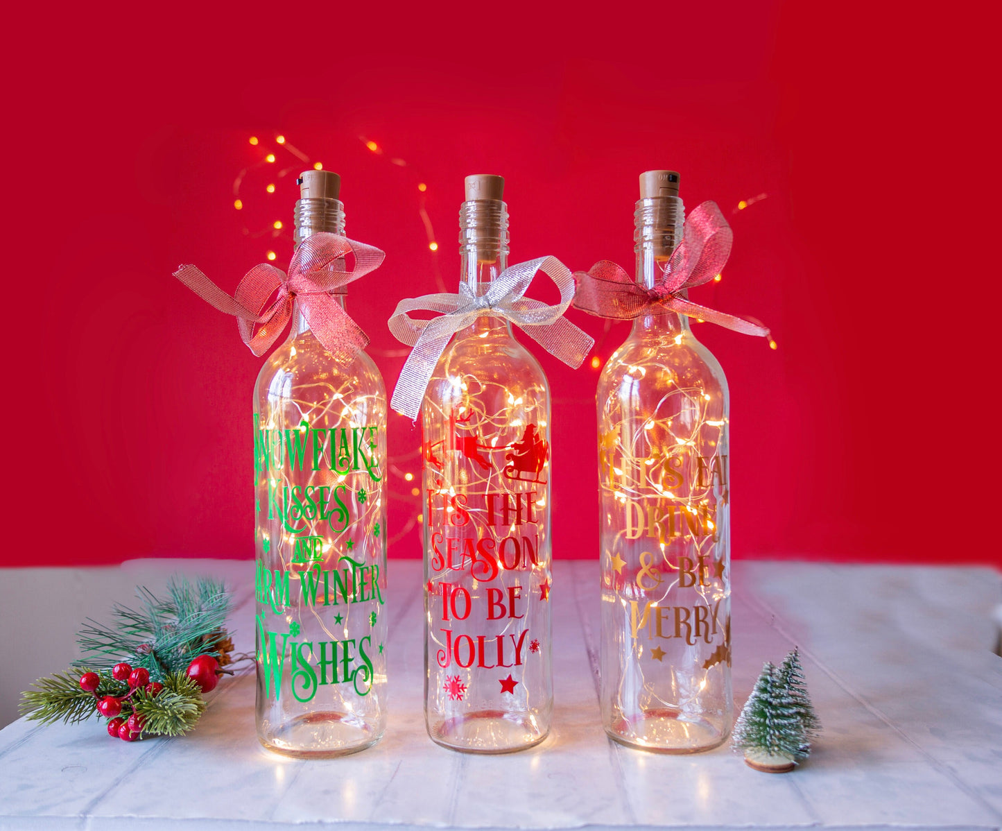 Christmas Light Up Bottle Decoration | Xmas Light Up Wine Bottle