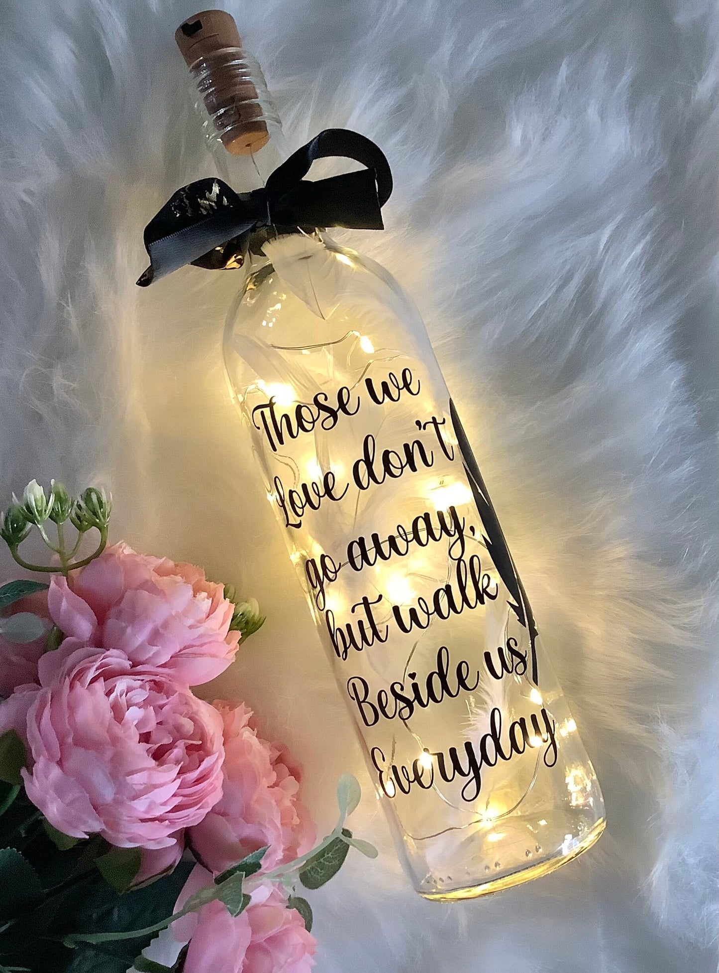 Memorial Gift Light Up Wine Bottle with Feathers