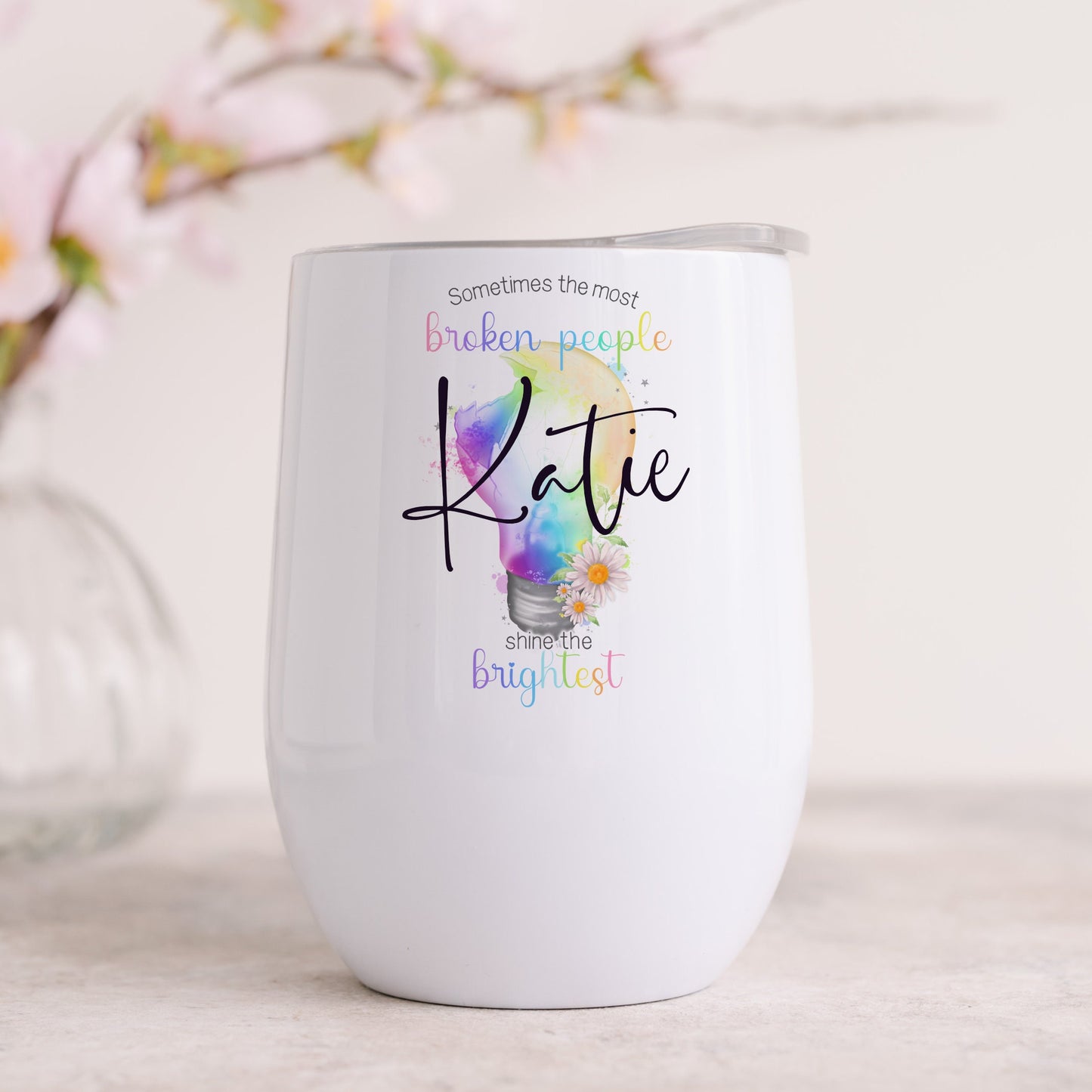Positivity wine glass, personalised tumbler, depression, trauma survivor. mental health gift, insulated wine cup, gin tumbler with name