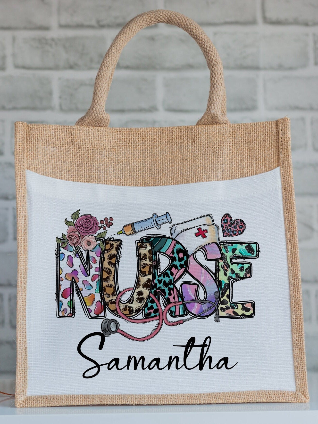 Nurse jute bag, student nurse, midwife bag, doctor, physiotherapist, paramedic, healthcare professional tote bag