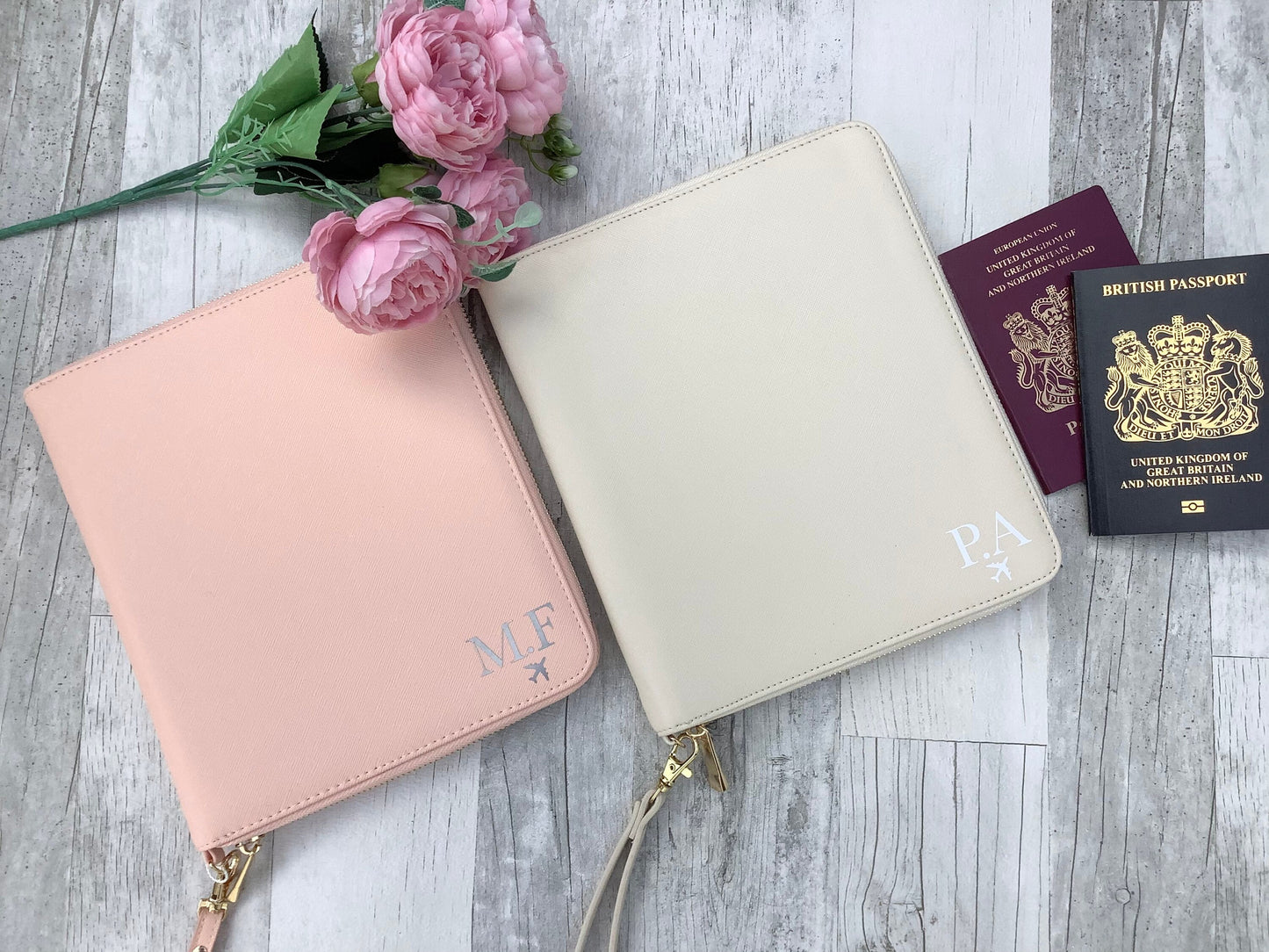 Travel Wallet Oragniser with Initials | Monogrammed Travel Document Holder