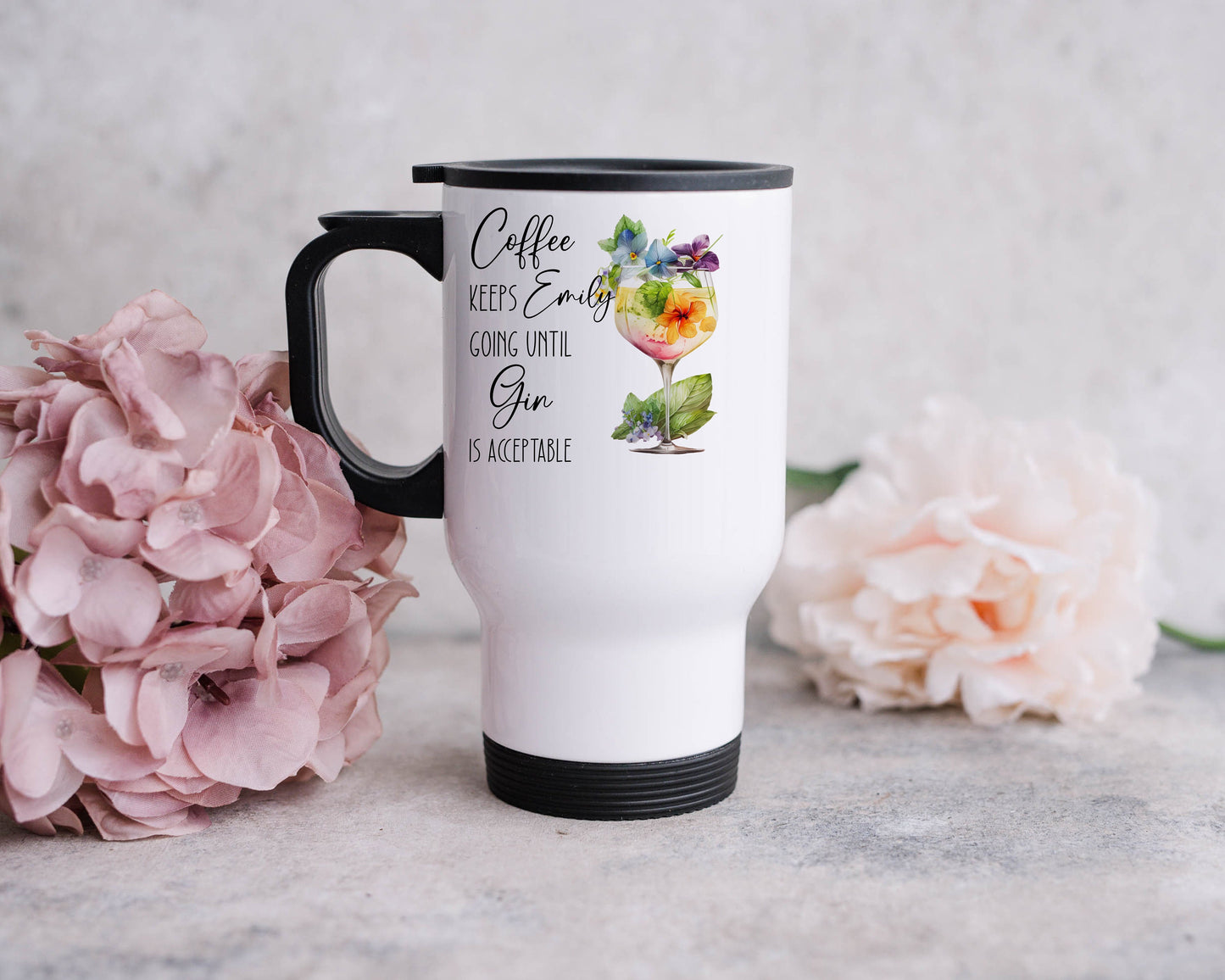 Personalised Stainless Steel Funny Gin Travel Mug with Handle