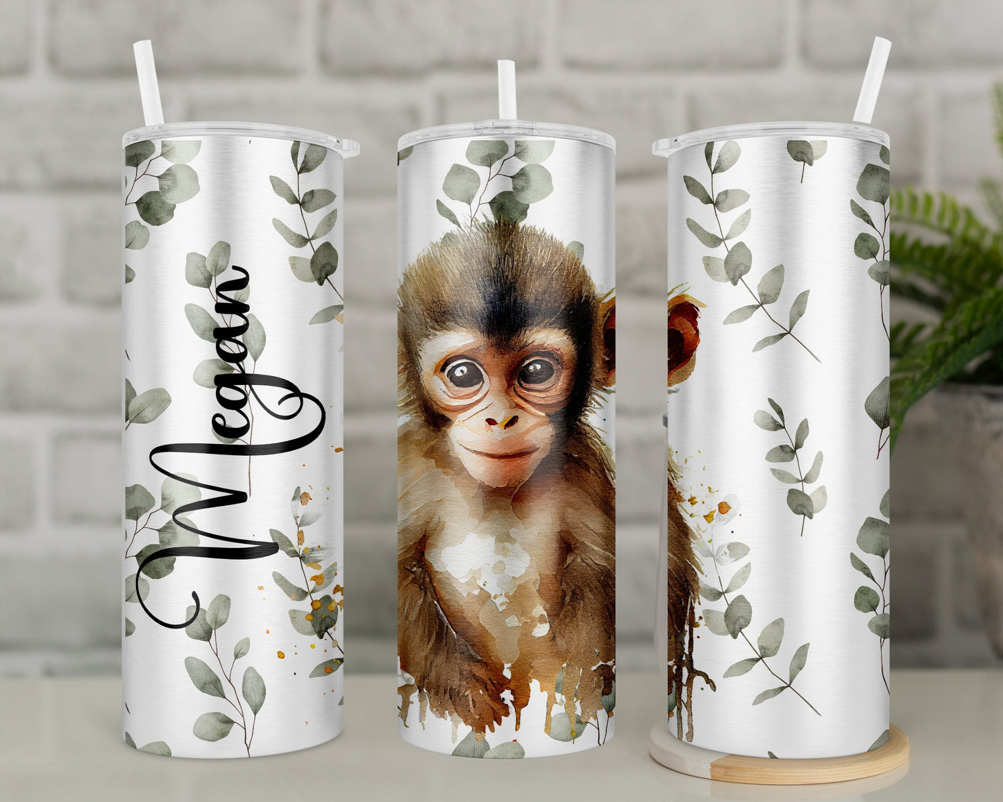 Personalised Baby Monkey Travel Mug | Monkey Lover Tumbler with Straw
