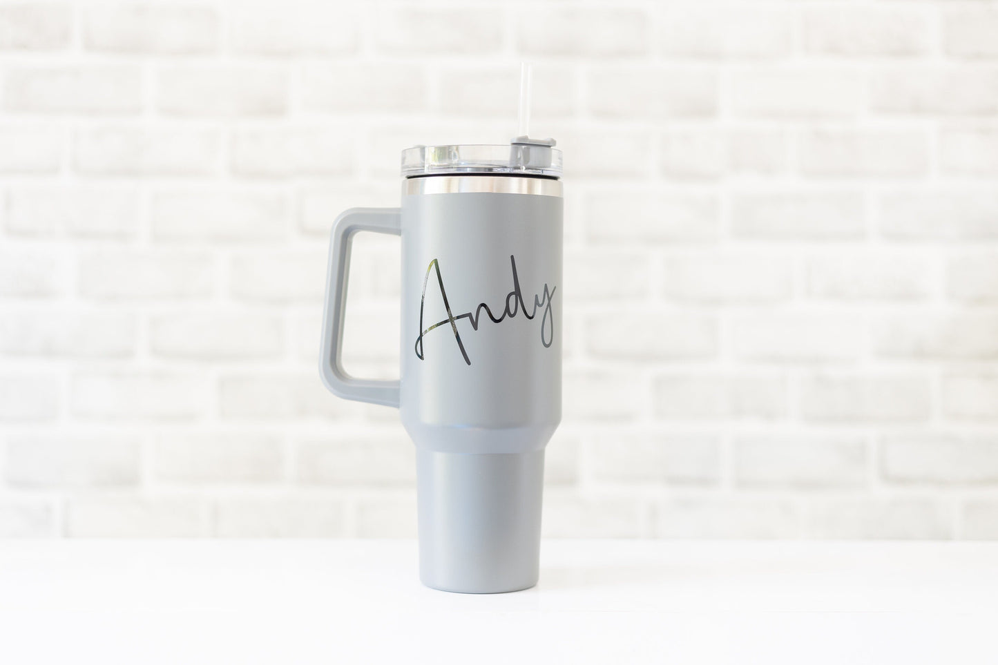 Personalised Large Travel Mug with Handle | 40oz Stanley Style Tumbler with Lid and Straw