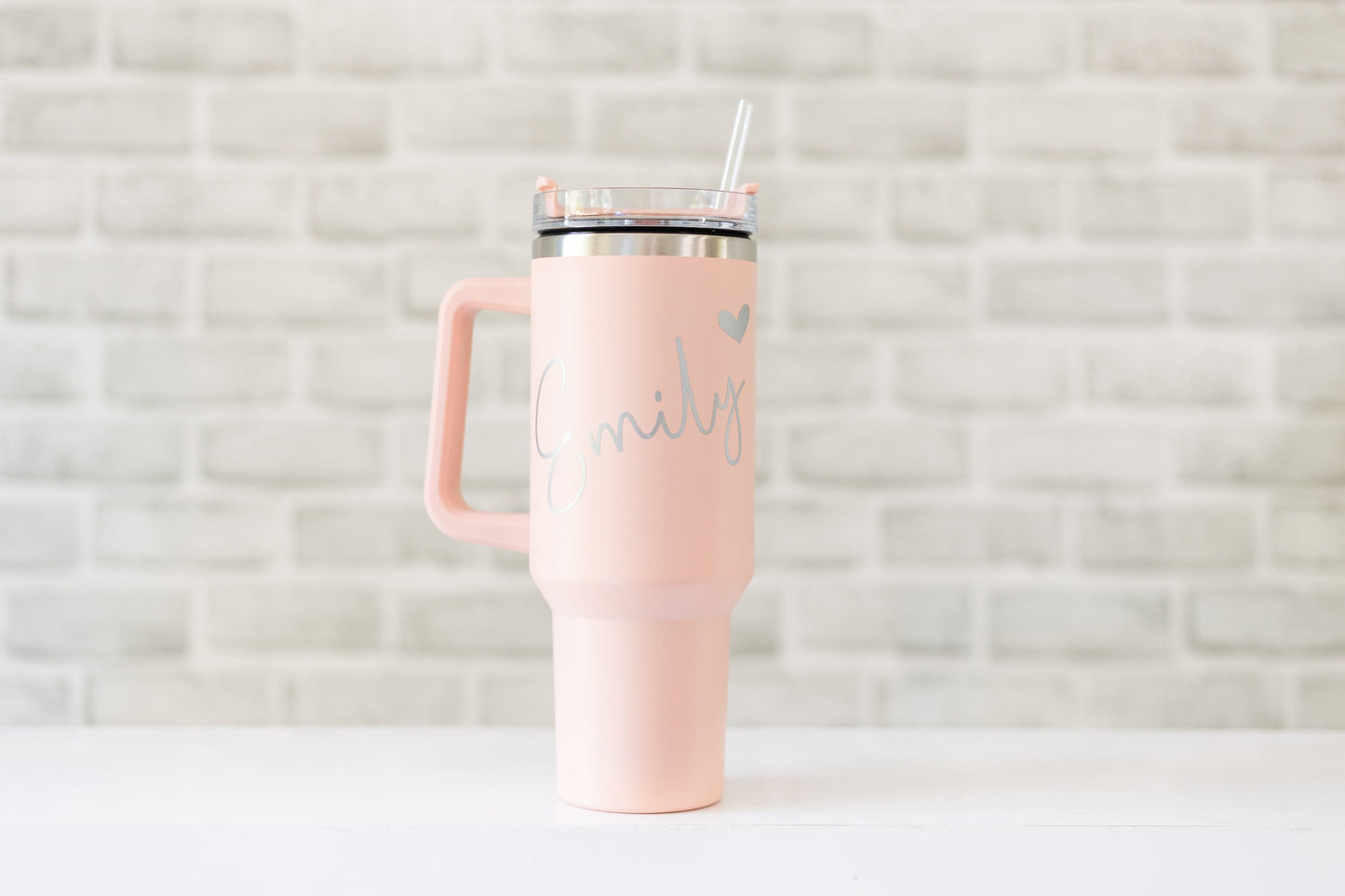 Personalised Large Travel Mug with Handle | 40oz Stanley Style Tumbler with Lid and Straw
