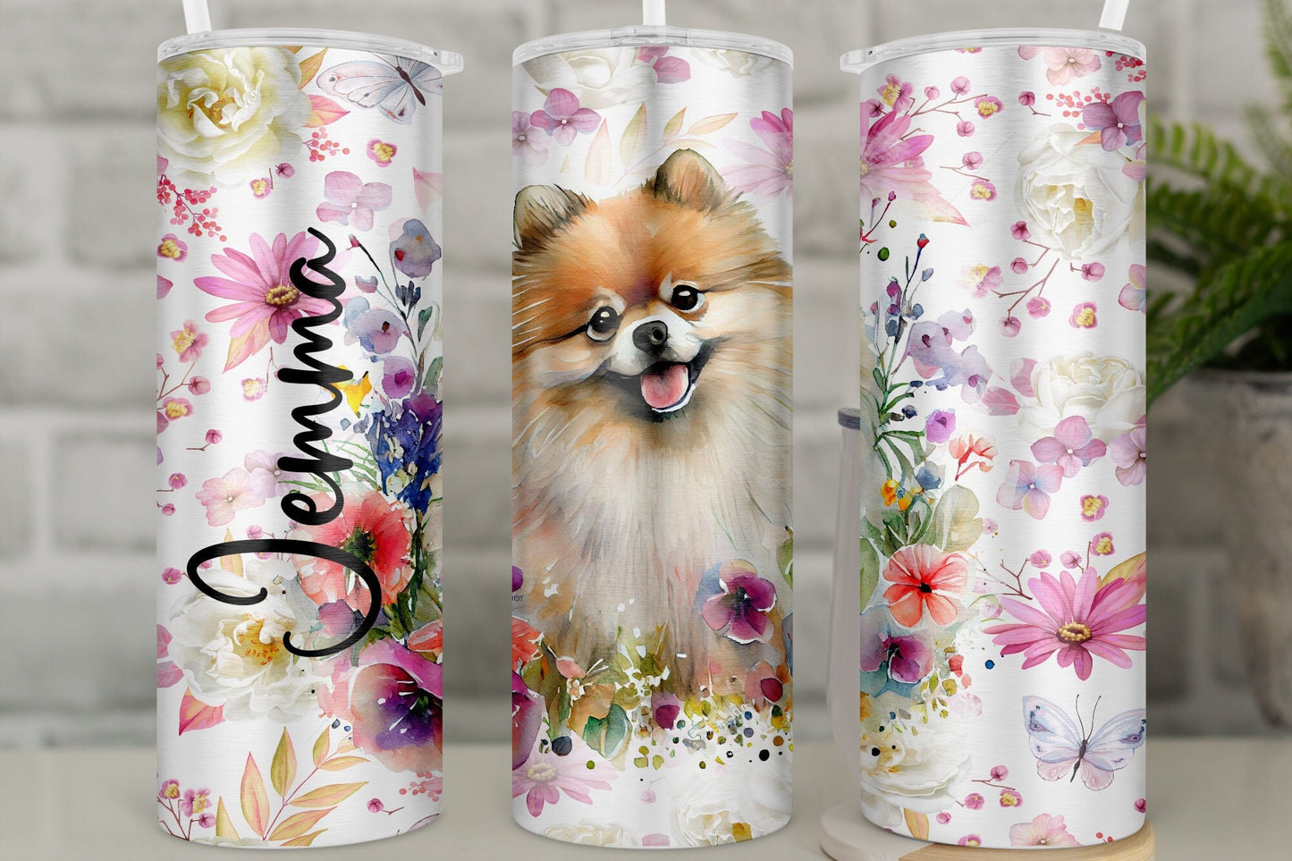 Personalised Pomeranian Travel Mug l Insulated Pomeranian Tumbler with Straw