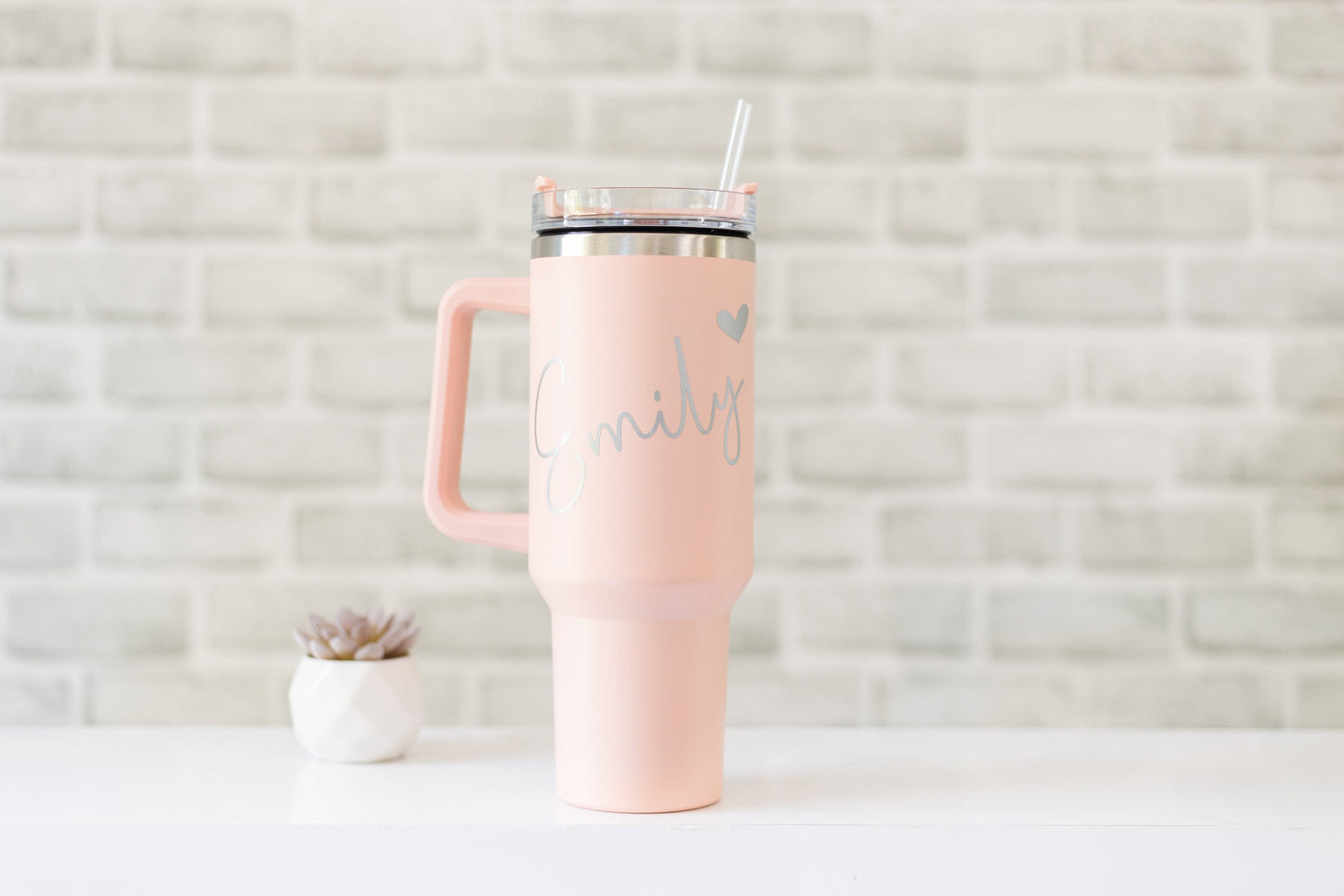 Personalised Large Travel Mug with Handle | 40oz Stanley Style Tumbler with Lid and Straw