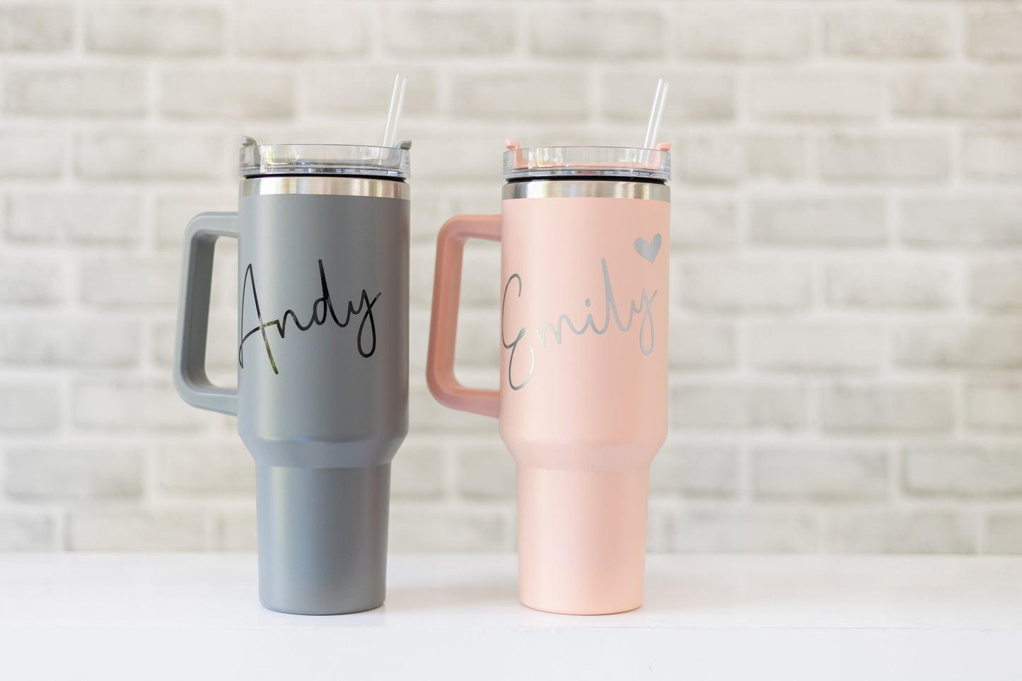 Personalised Large Travel Mug with Handle | 40oz Stanley Style Tumbler with Lid and Straw