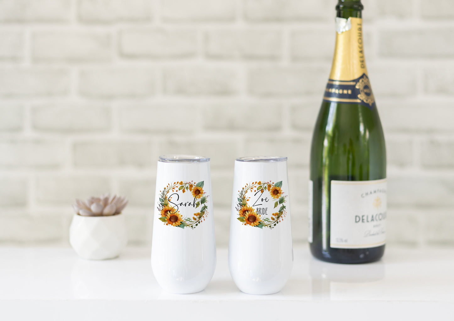 Sunflower Wedding Champagne Flute | Personalised Bridesmaid Gift