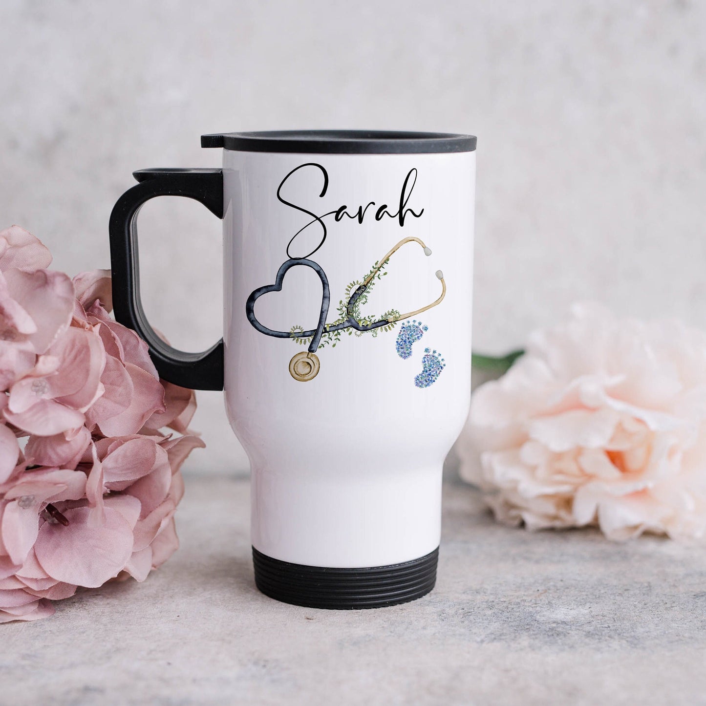 Midwife Travel Mug with Handle | Personalised Insulated Stainless Steel Mug