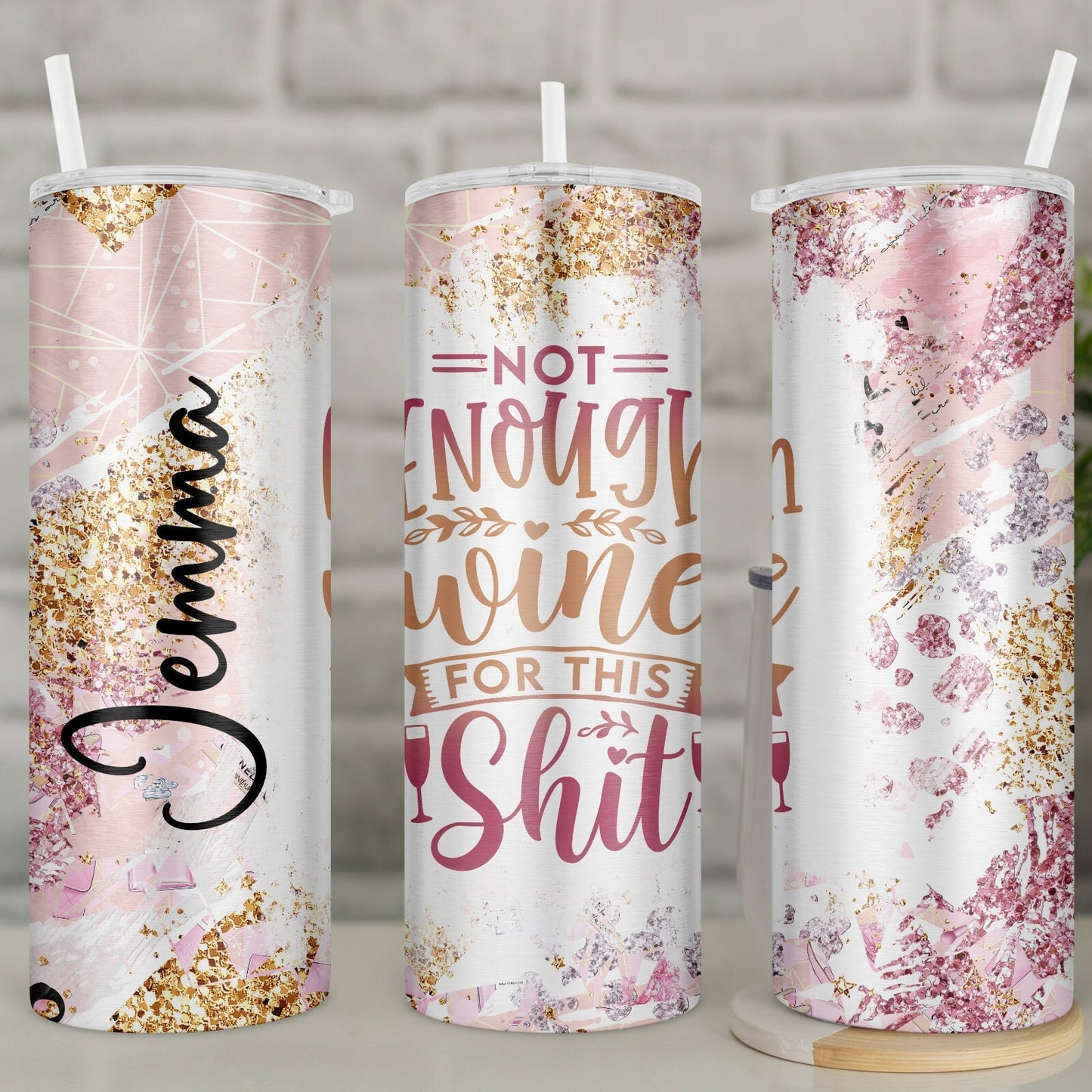 Funny Wine Travel Mug | Pink and Gold Glitter Effect Insulated Tumbler
