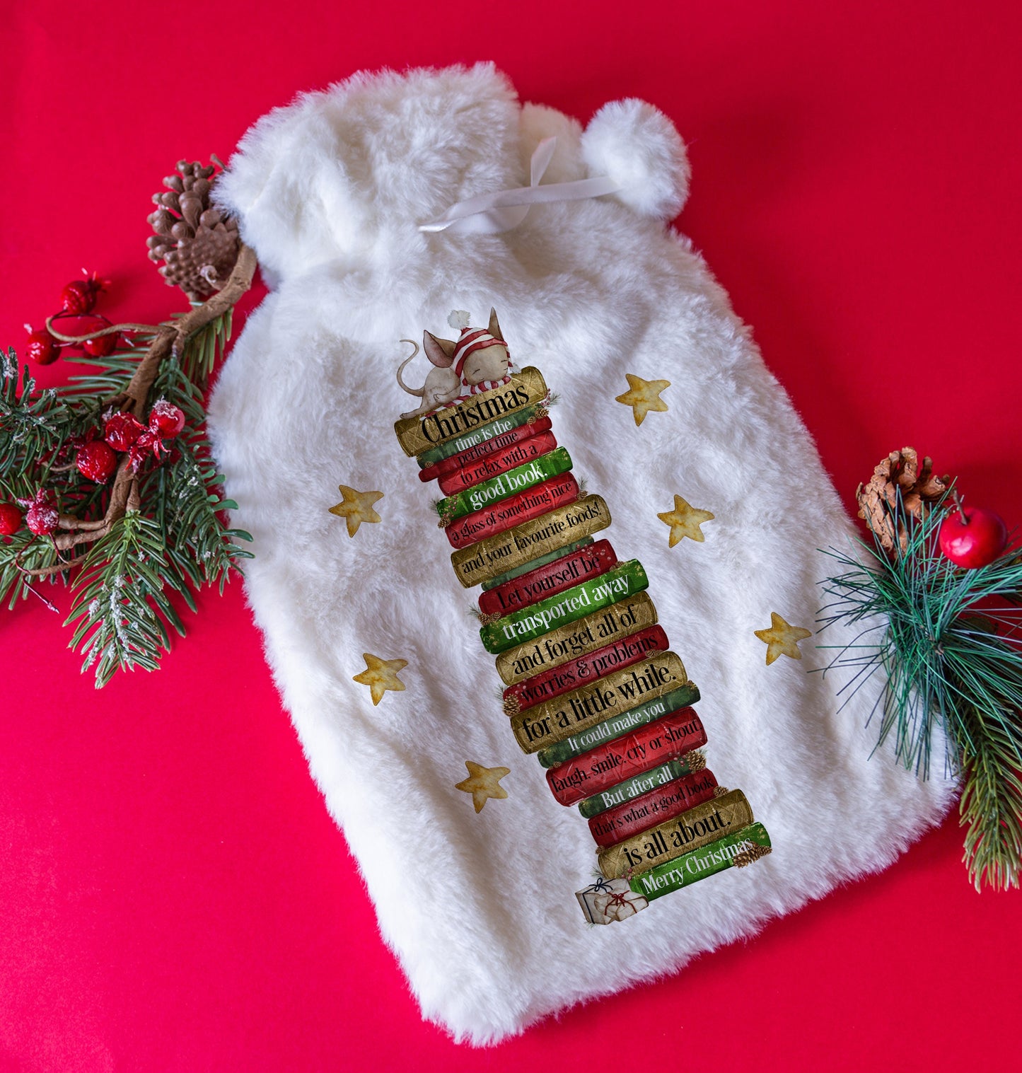 Personalised Book Lover Water Bottle | Christmas Furry Hot Water Bottle