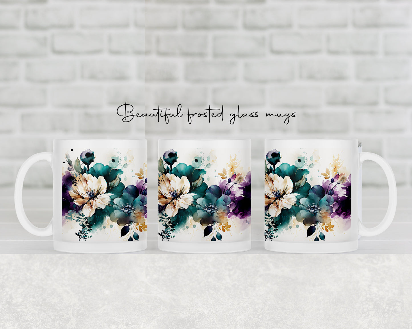 Floral Glass Mug | Frosted Glass Purple Flower Mug