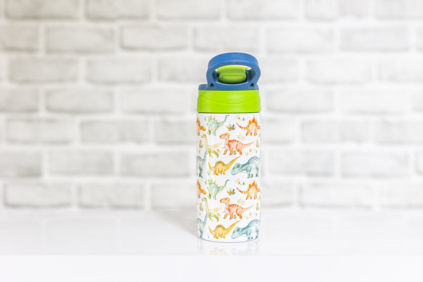Kids Personalised Drink Bottle with Flip Straw – Dinosaur or Rainbow Design, Custom Water Bottle for School & Sports