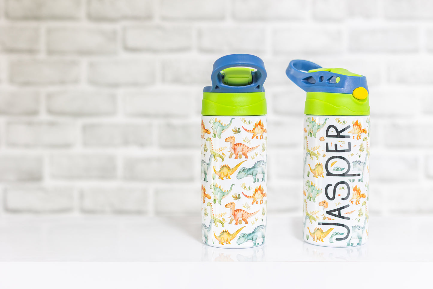 Kids Personalised Drink Bottle with Flip Straw – Dinosaur or Rainbow Design, Custom Water Bottle for School & Sports