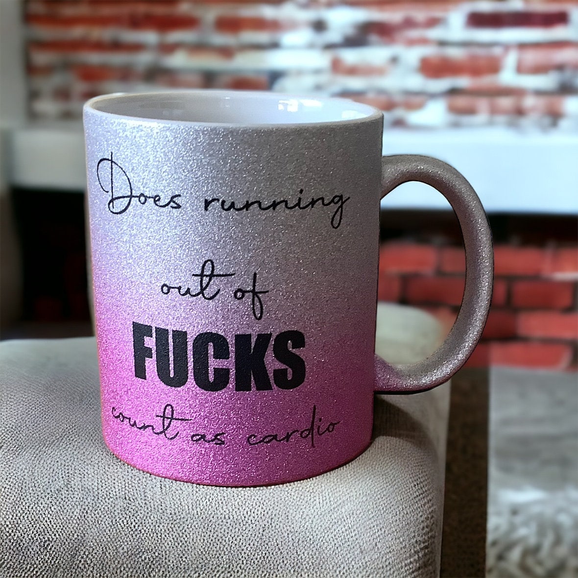 Running Out of Fucks Cardio | Funny Sweary Glitter Mug
