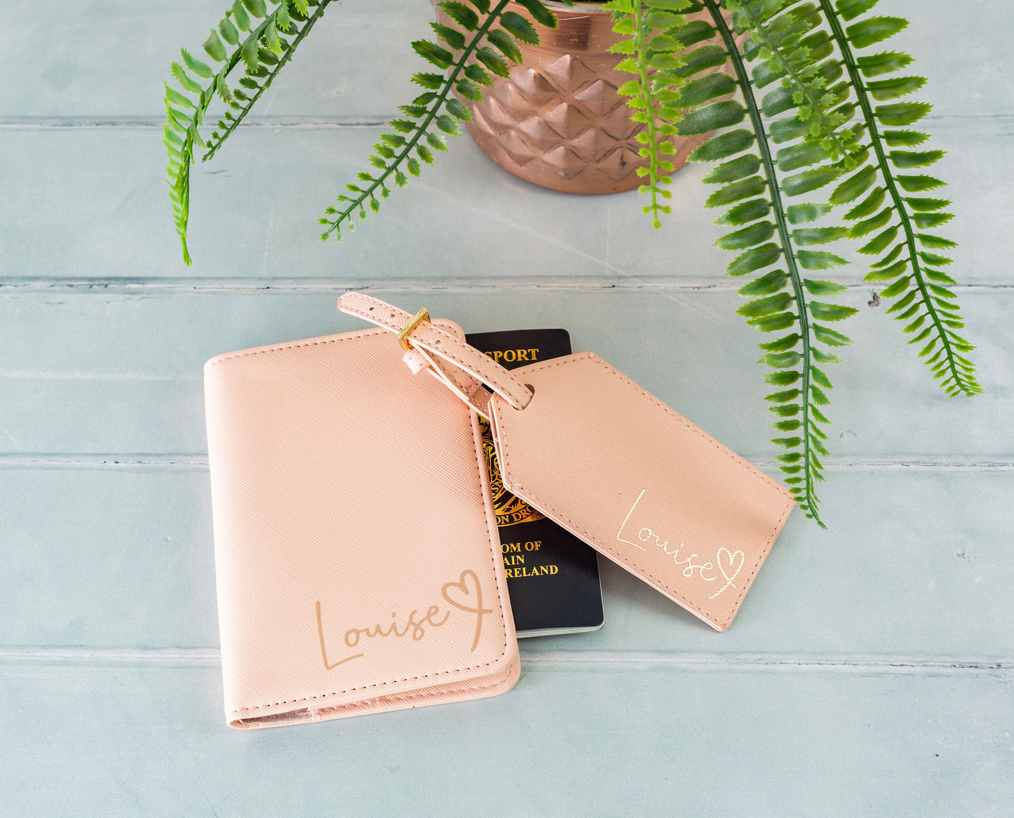 Personalised PU Leather Passport Cover & Luggage Tag Set – Custom Travel Gift for Men & Women