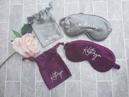 Personalised sleep mask, satin sleep mask, eye cover with bag.