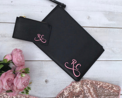 Personalised Bridesmaid Clutch Bag with Wrist Strap and Initials