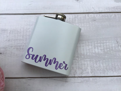 White hip flask, personalised white and rose gold gift, stainless steel