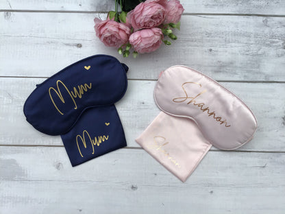 Personalised sleep mask, satin sleep mask, eye cover with bag.