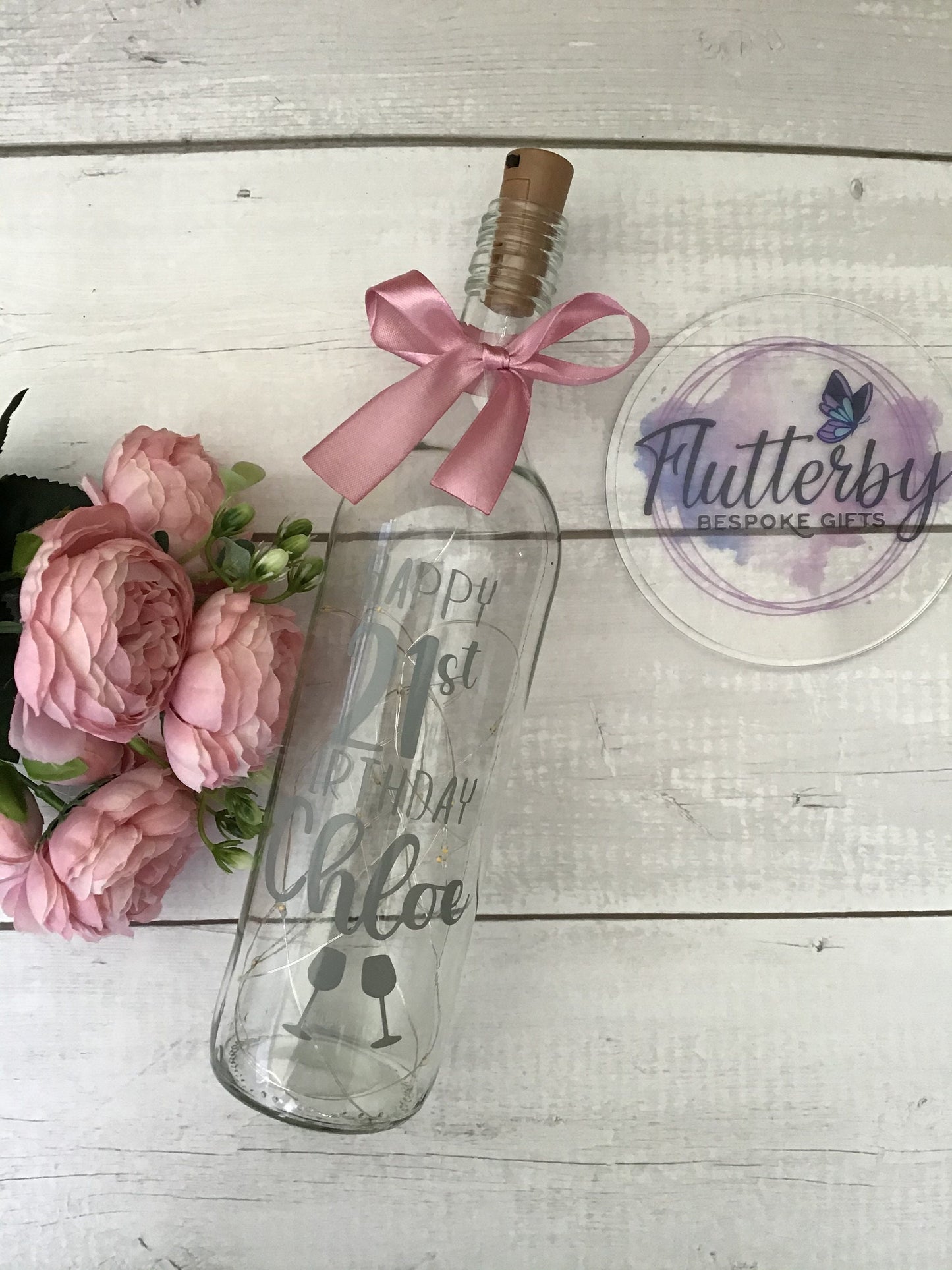 Personalised Light-Up Wine Bottle – Custom Birthday Gift with LED Fairy Lights – Unique Gift for Her, Him or Milestone Birthdays