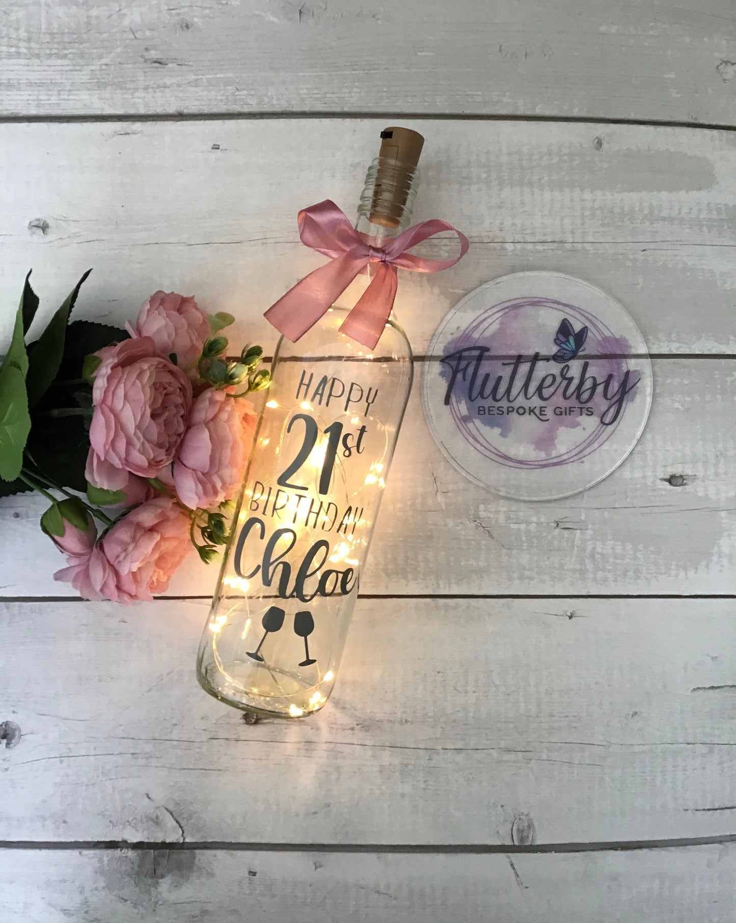 Personalised Light-Up Wine Bottle – Custom Birthday Gift with LED Fairy Lights – Unique Gift for Her, Him or Milestone Birthdays