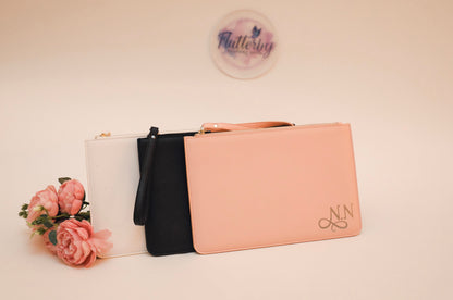 Personalised Bridesmaid Clutch Bag with Wrist Strap and Initials
