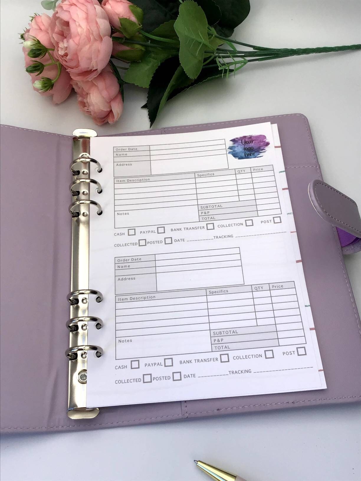 A5 Order Form Inserts with Logo for Ring Binder