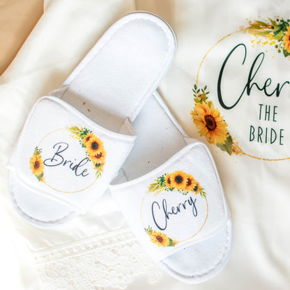 Sunflower Wedding Slippers | Personalised Bridesmaid Slippers
