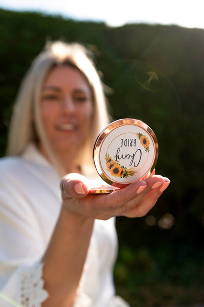 Personalised Compact Mirror with Sunflowers | Perfect Bride or Bridesmaid Gift