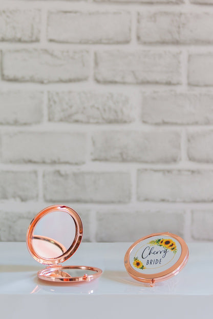 Personalised Compact Mirror with Sunflowers | Perfect Bride or Bridesmaid Gift