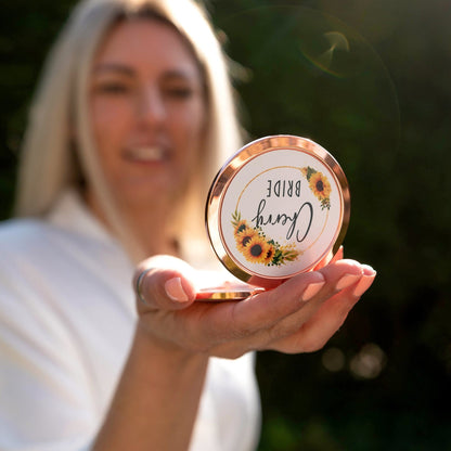 Personalised Compact Mirror with Sunflowers | Perfect Bride or Bridesmaid Gift