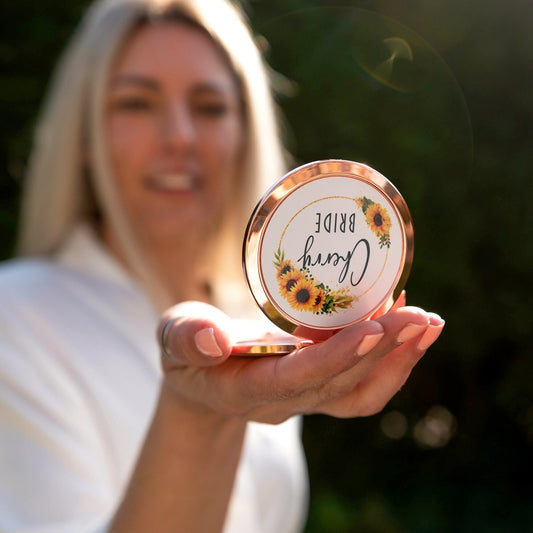 Personalised Compact Mirror with Sunflowers | Perfect Bride or Bridesmaid Gift