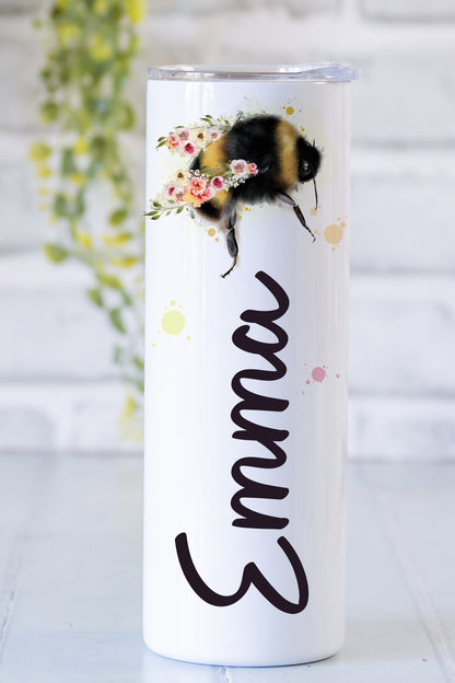 Personalised Bee Travel Mug | Tumbler with Straw