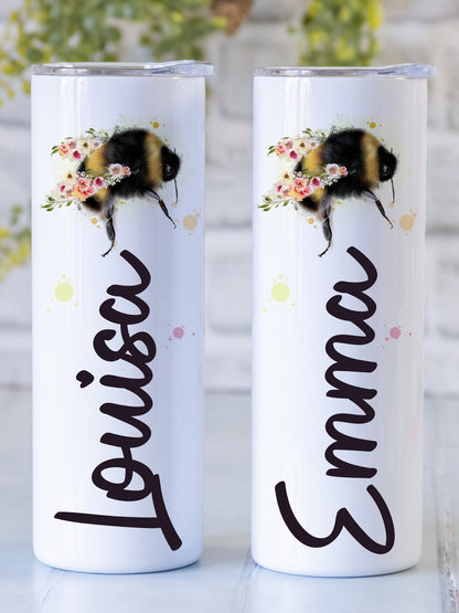 Personalised Bee Travel Mug | Tumbler with Straw