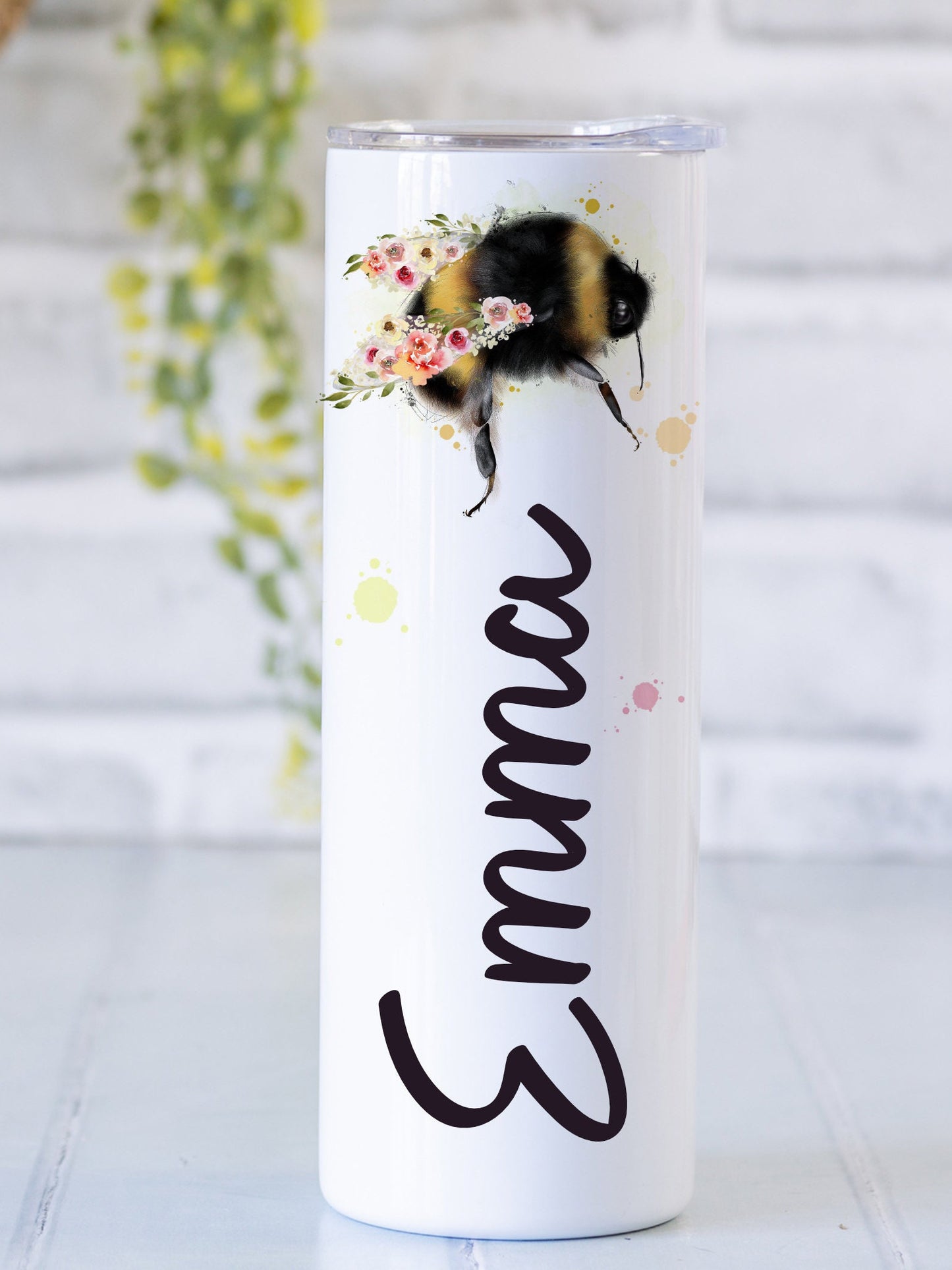 Personalised Bee Travel Mug | Tumbler with Straw