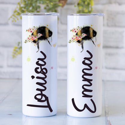 Personalised Bee Travel Mug | Tumbler with Straw