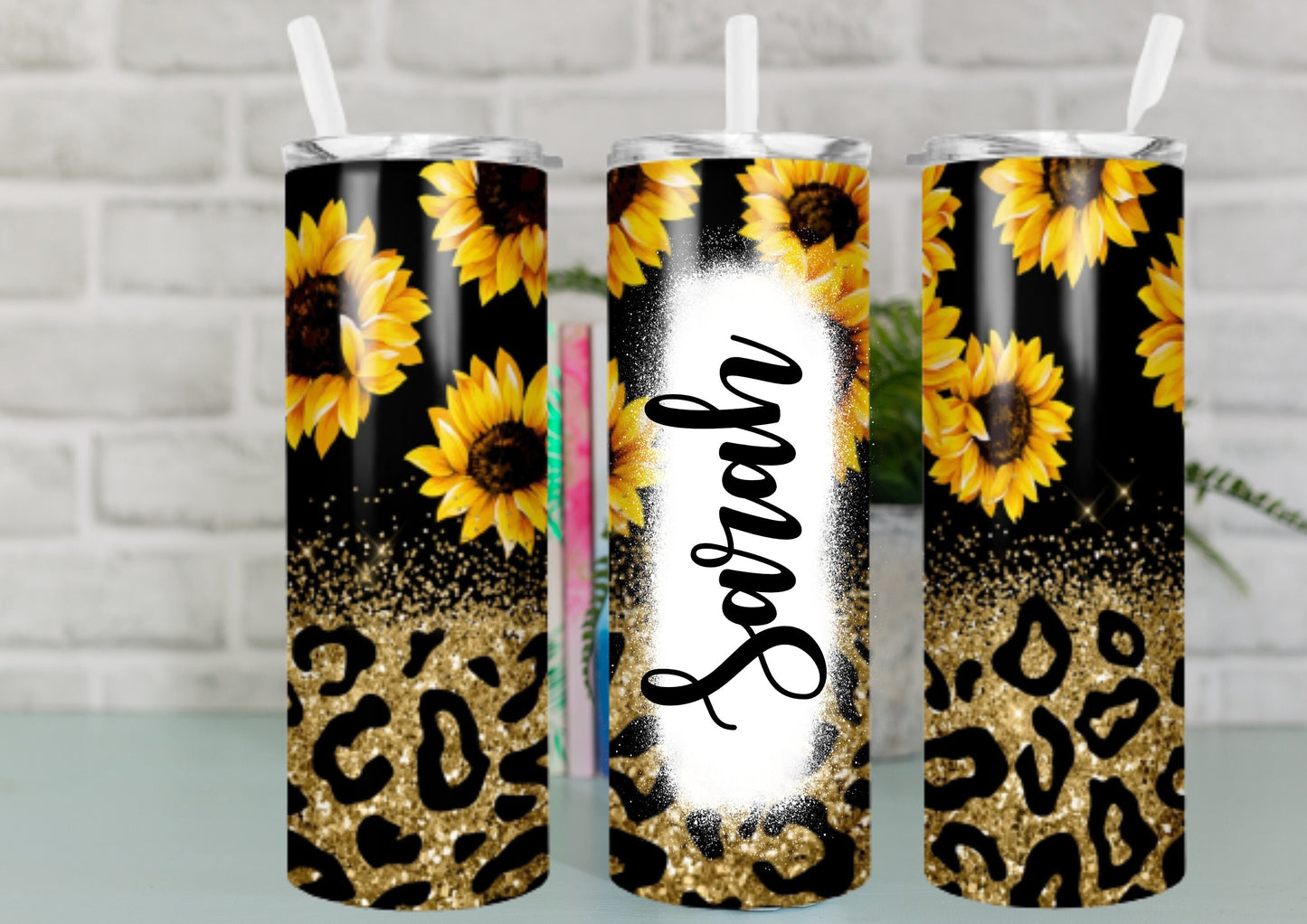 Personalised Sunflower Tumbler | Leopard Print Travel Mug