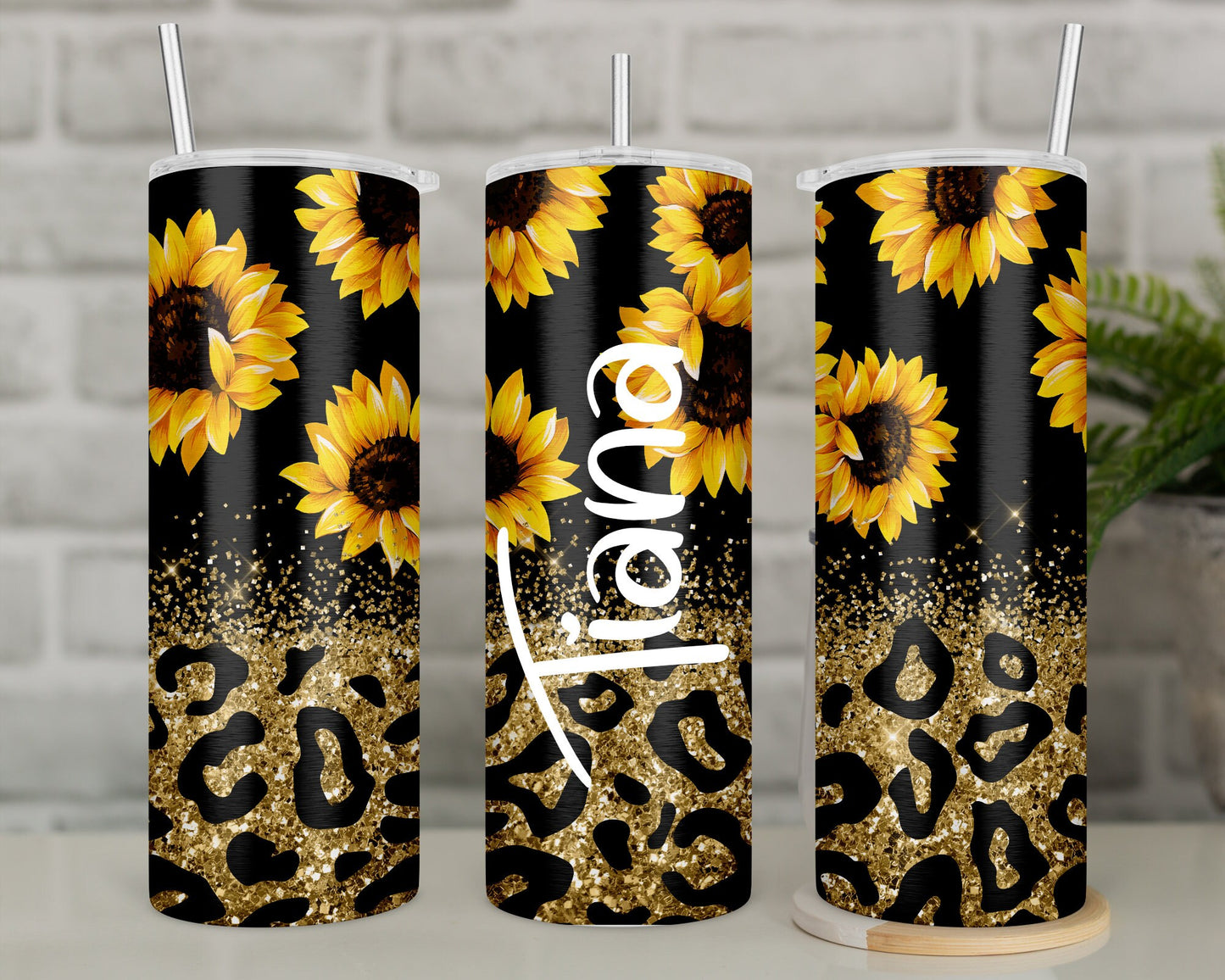 Personalised Sunflower Tumbler | Leopard Print Travel Mug