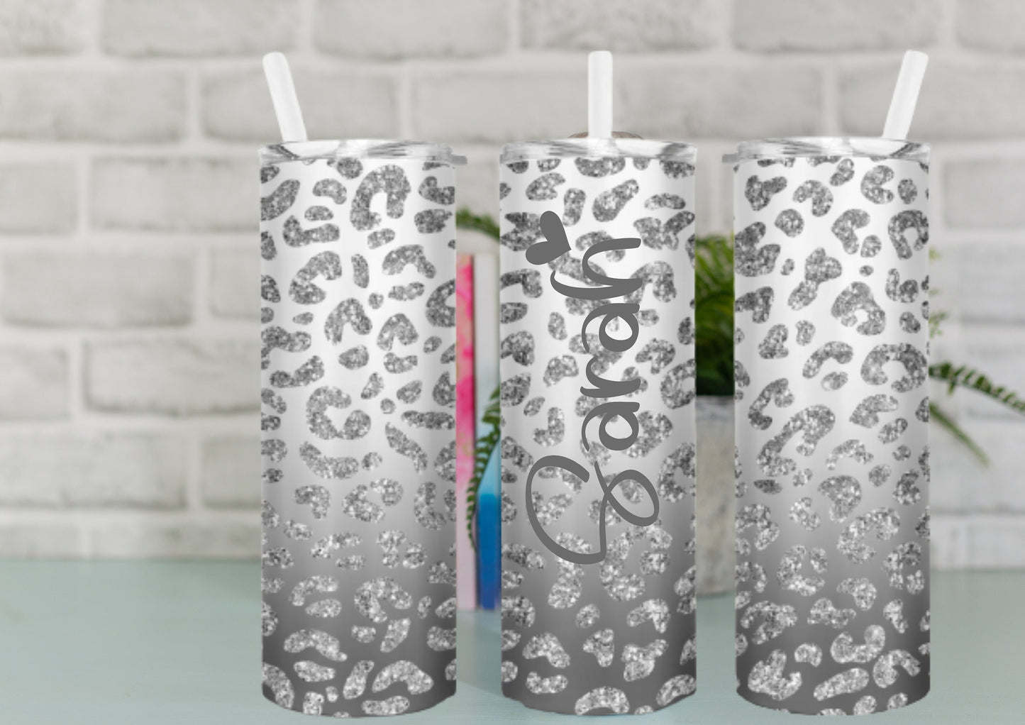 Leopard print tumbler, pink/silver cheetah print travel mug, reusable coffee tumbler, stainless steel, insulated tumbler