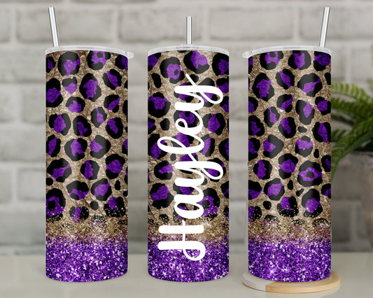 Leopard Print Travel Mug | Purple Cheetah Print Insulated Tumbler