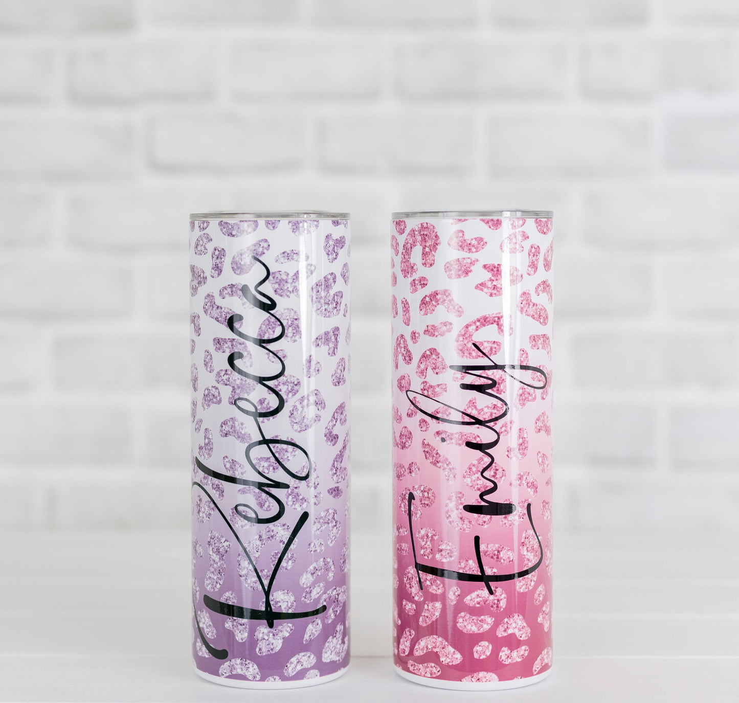 Leopard print tumbler, pink/silver cheetah print travel mug, reusable coffee tumbler, stainless steel, insulated tumbler