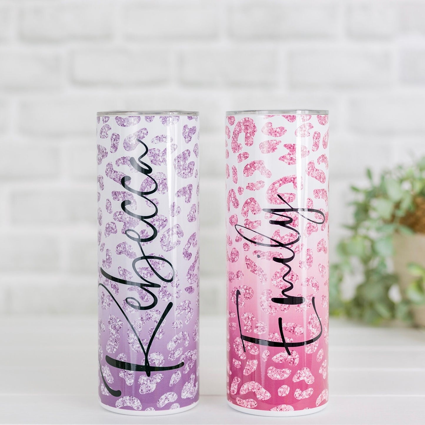 Leopard print tumbler, pink/silver cheetah print travel mug, reusable coffee tumbler, stainless steel, insulated tumbler