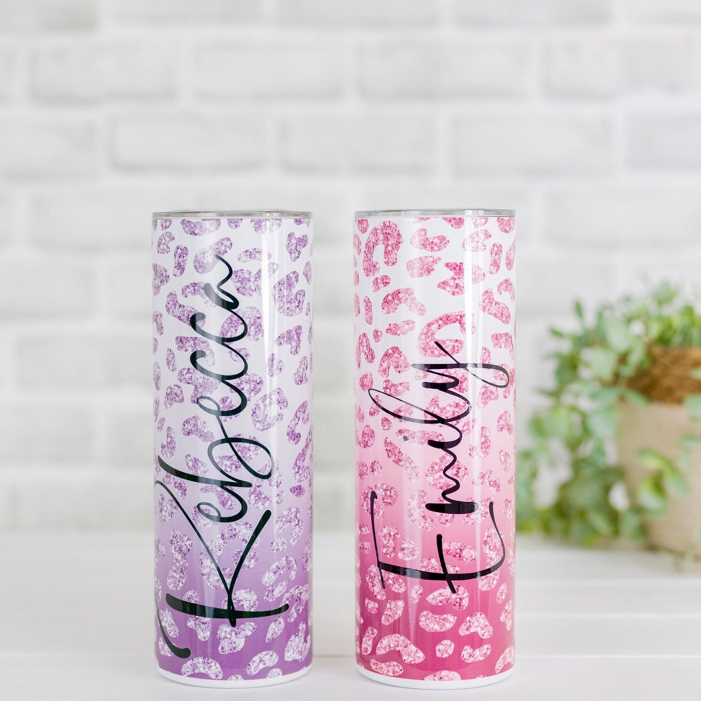 Leopard print tumbler, pink/silver cheetah print travel mug, reusable coffee tumbler, stainless steel, insulated tumbler