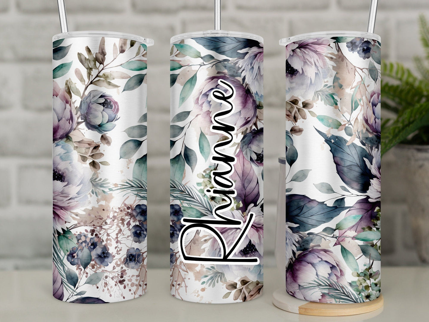 Floral Travel Mug | Purple & Green Flower Tumbler